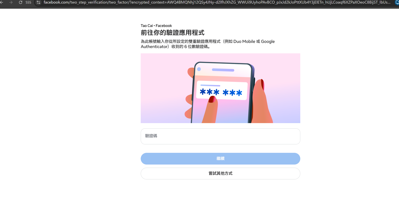 Facebook 登录验证码页面